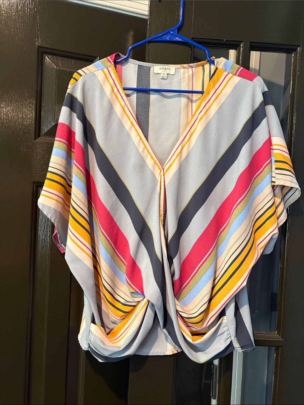 Umgee Multicolor Striped V-Neck Twist Front Blouse